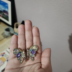 Multicolor Crystal Butterfly Clip-On Earrings